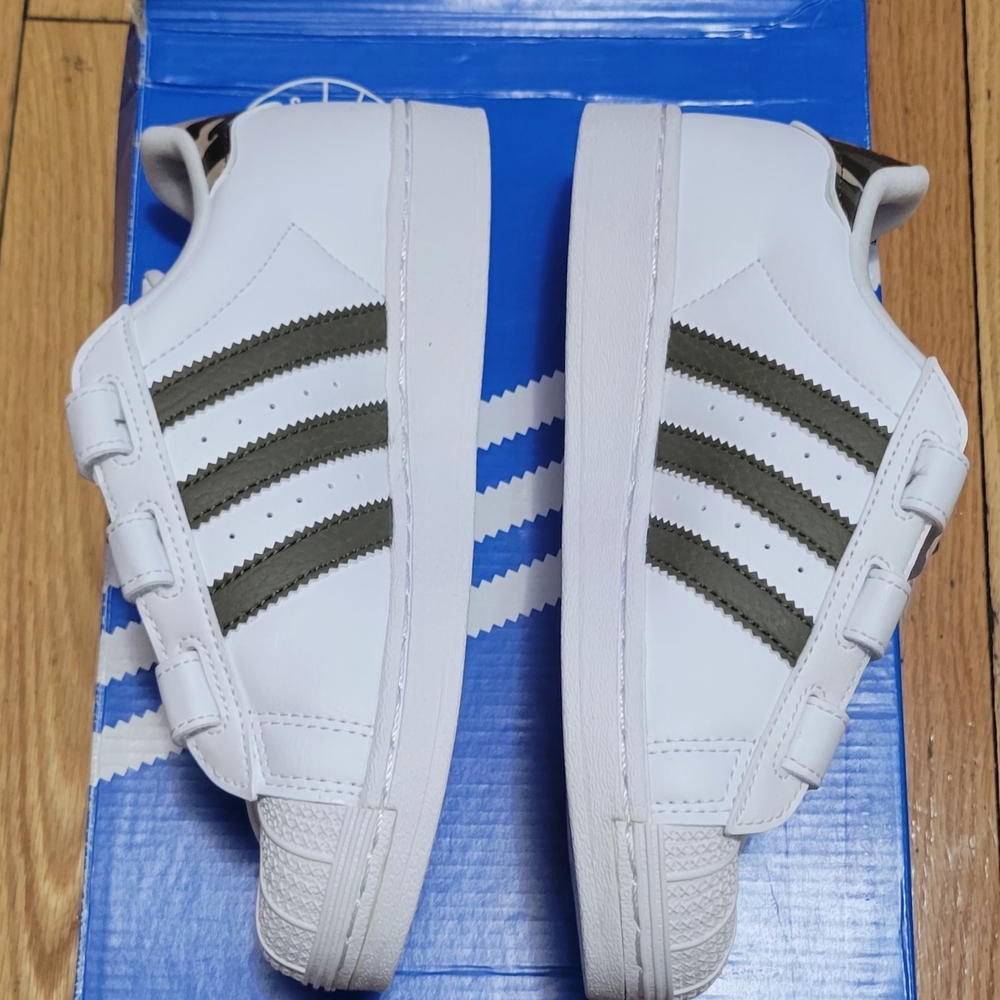 Adidas Superstar CF C Kids Shoes White Green Size 2 - Picture 4 of 7